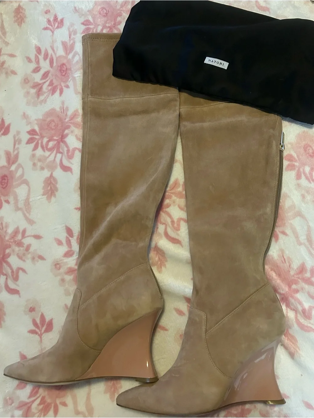 Natori Natsu Stretch Suede Over the Knee Wedge Boots